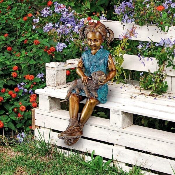 Design Toscano PN6341 13 Inch Sitting Savannah Girl with Dog - Bronze