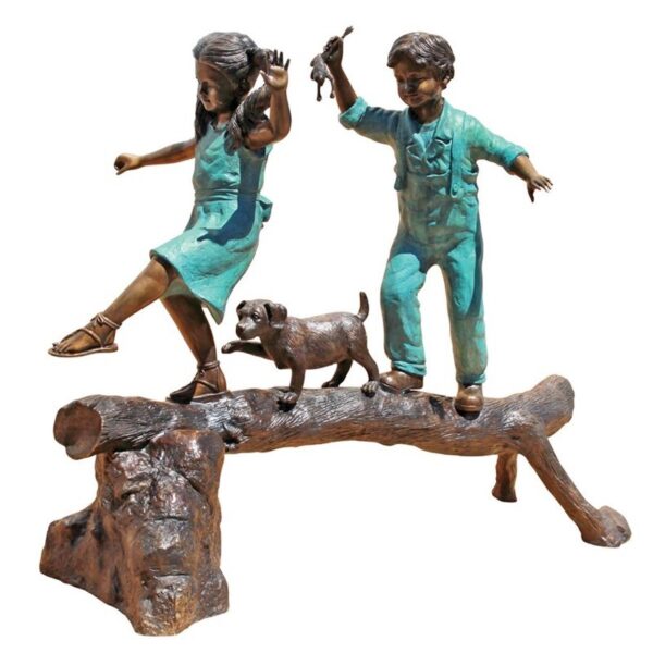 Design Toscano PN7064 68 Inch The Adventure Boy and Girl on a Log - Bronze