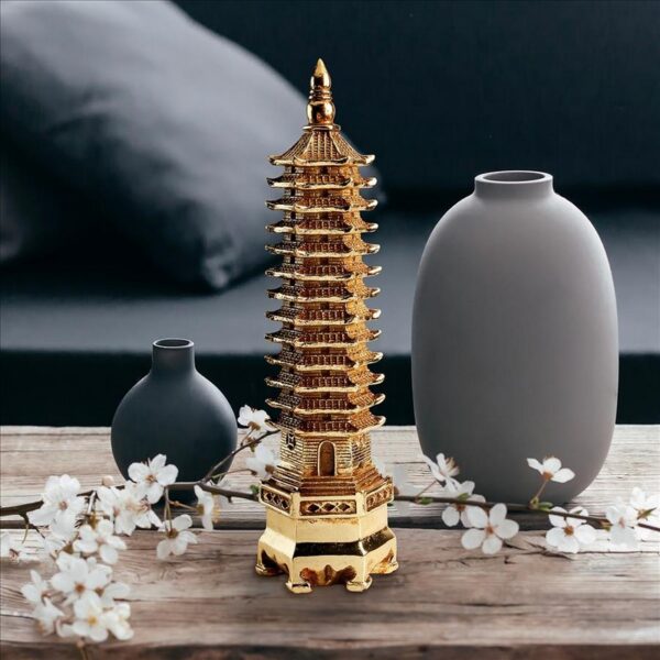 Design Toscano QL1316 4 Inch Golden Wen Chang Asian Pagoda Tower Statue