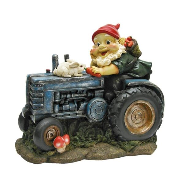 Design Toscano QL1530256 12 Inch Bunny on Board Tractor Gnome Statue