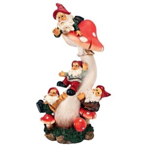 Design Toscano QL3612 10 1/2 Inch Topsy Turvy Garden Gnomes on Mushroom