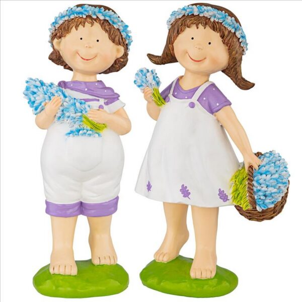 Design Toscano QL9215174 7 Inch Bluebonnet Twins Children Statues Set