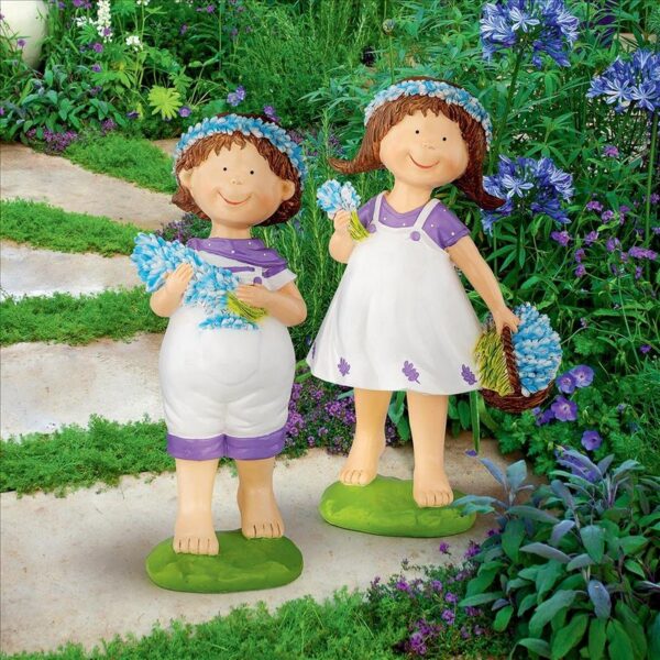 Design Toscano QL9215174 7 Inch Bluebonnet Twins Children Statues Set