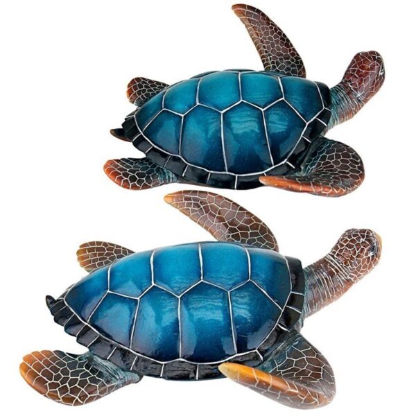 Design Toscano QL95958 14 Inch Sea Turtle Statues, Set of 2 - Blue