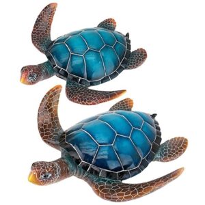 Design Toscano QL95958 14 Inch Sea Turtle Statues, Set of 2 - Blue