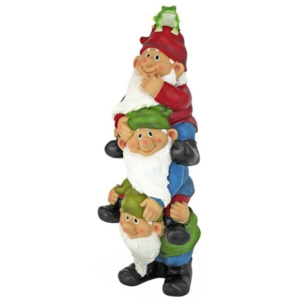 Design Toscano QM2360300 6 Inch Tower of Three Gnomes and Frog Statue