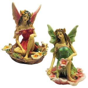 Design Toscano QM917589 7 Inch Set of Red and Green Fairy Statues