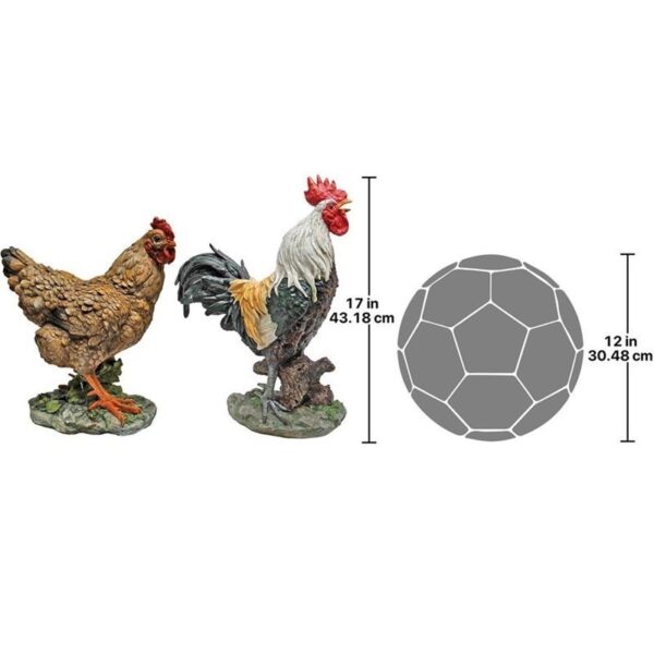 Design Toscano QM918865 6 1/2 Inch Set of Henrietta Hen and Rooster Statues