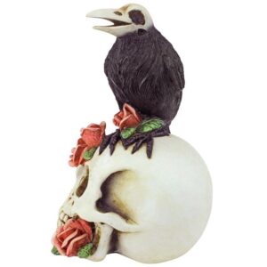 Design Toscano QS24063 3 1/2 Inch Raven and Roses Skull Statue