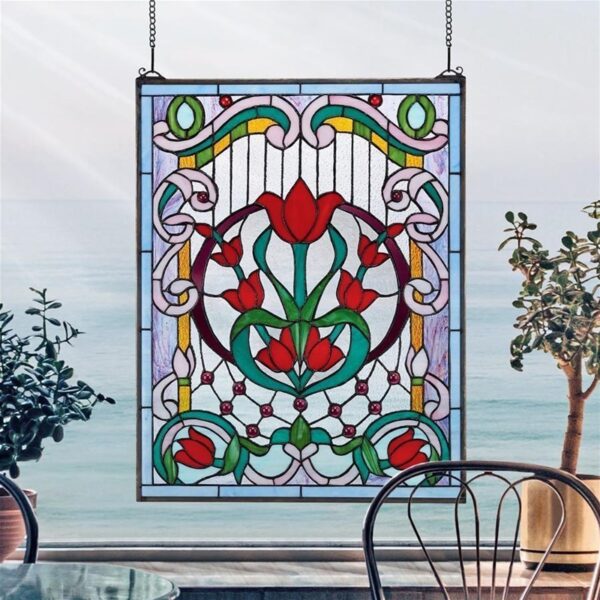 Design Toscano TF26318 19 1/2 Inch Tulip Treasure Stained Glass Window