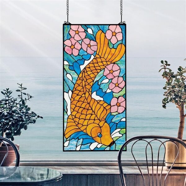 Design Toscano TF27033 14 Inch Asian Koi Stained Glass Window