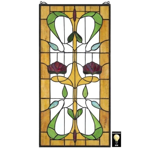 Design Toscano TF28030 15 1/2 Inch Ruskin Rose Two Flower Stained Glass