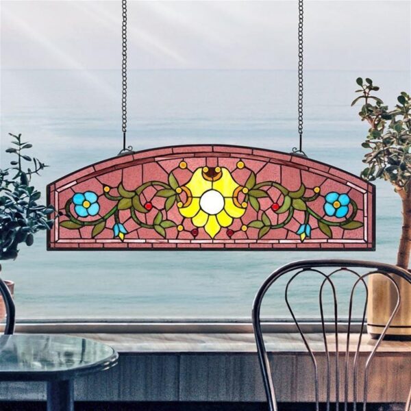 Design Toscano TF28035 32 Inch Ambrosia Demi Lune Stained Glass Window