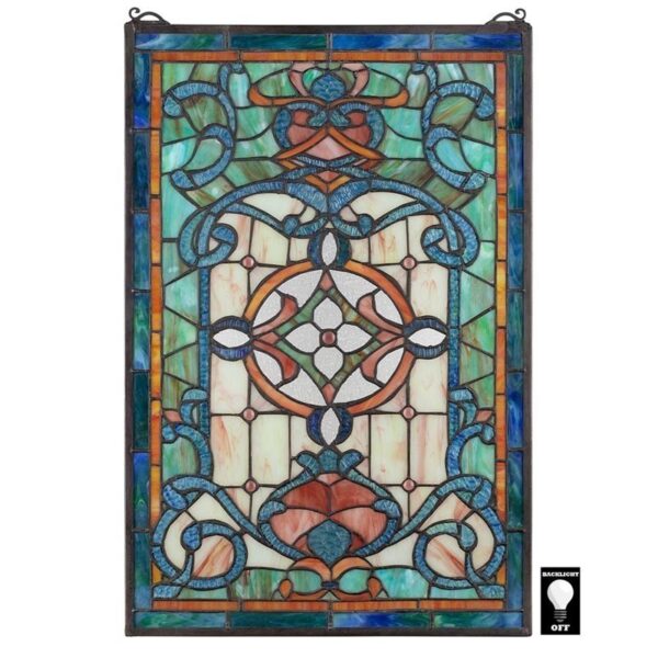 Design Toscano TF813 16 Inch Leigh Blue and Green Stained Glass Window