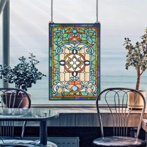 Design Toscano TF813 16 Inch Leigh Blue and Green Stained Glass Window