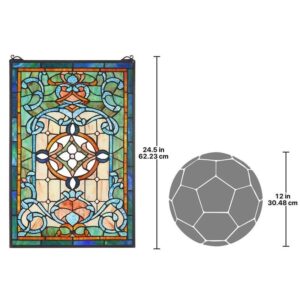 Design Toscano TF813 16 Inch Leigh Blue and Green Stained Glass Window