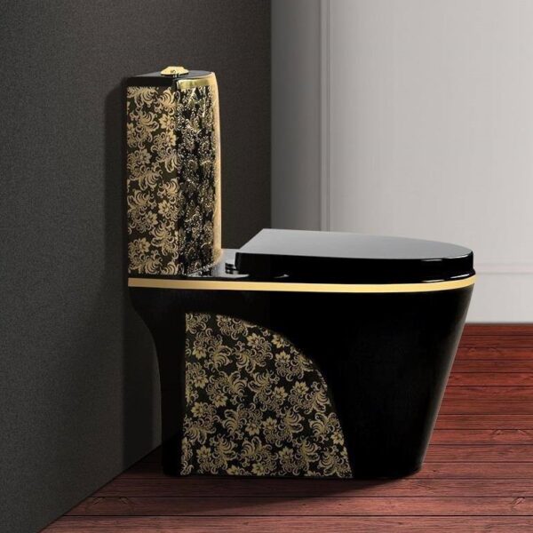 One-Piece Elongated Toilet Black And Gold